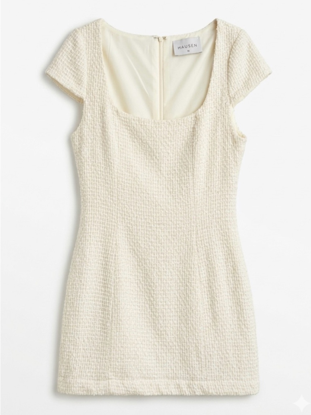 Hausen Boucle Tweed Cream Old Money Chic Mini Dress Size M